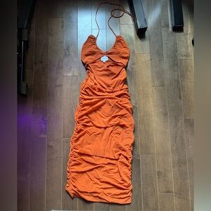 Ruched orange dress